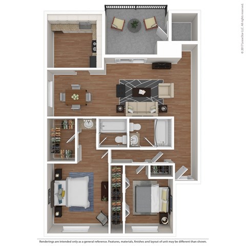 Floor plan for 2 beds, 2 baths, 1046 sqft